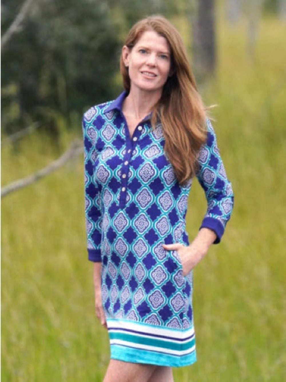 Cabana Life Women’s Hampshire Button Down Mini Shift Dress in Blue & White Sz S